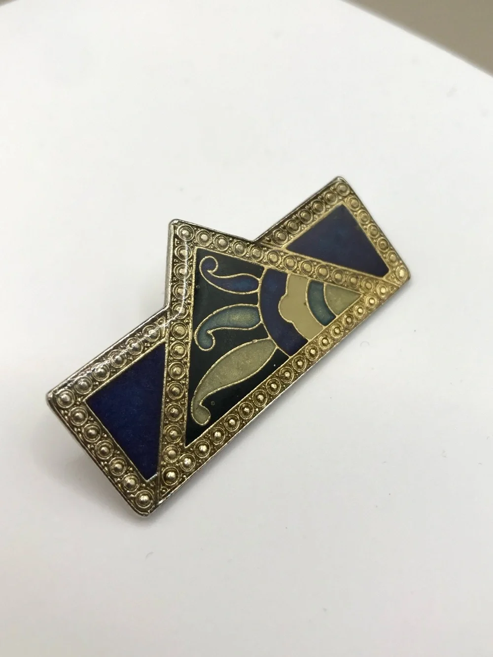 Vintage Gold-Tone Blue Enamel Art Deco Inspired Brooch